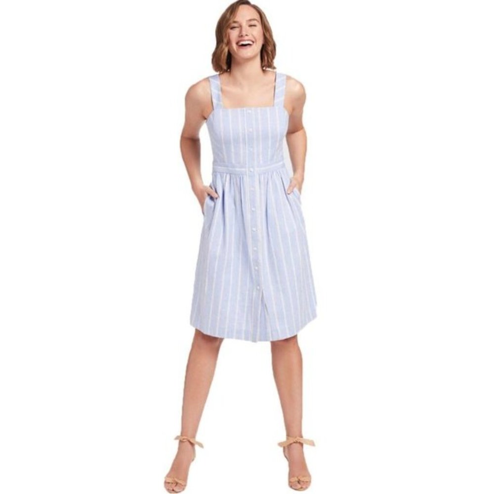 Draper James Striped Midi Dress in Blue and White